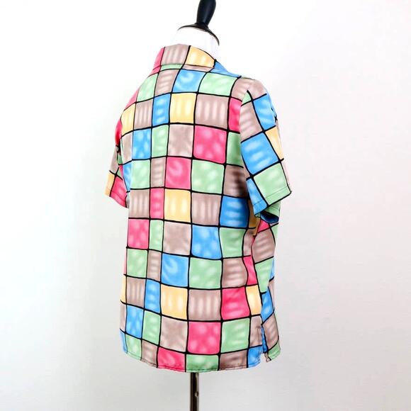 Vintage Checkered Size M 90's Button Up Shirt Bright Pastels Novelty - Picture 5 of 9